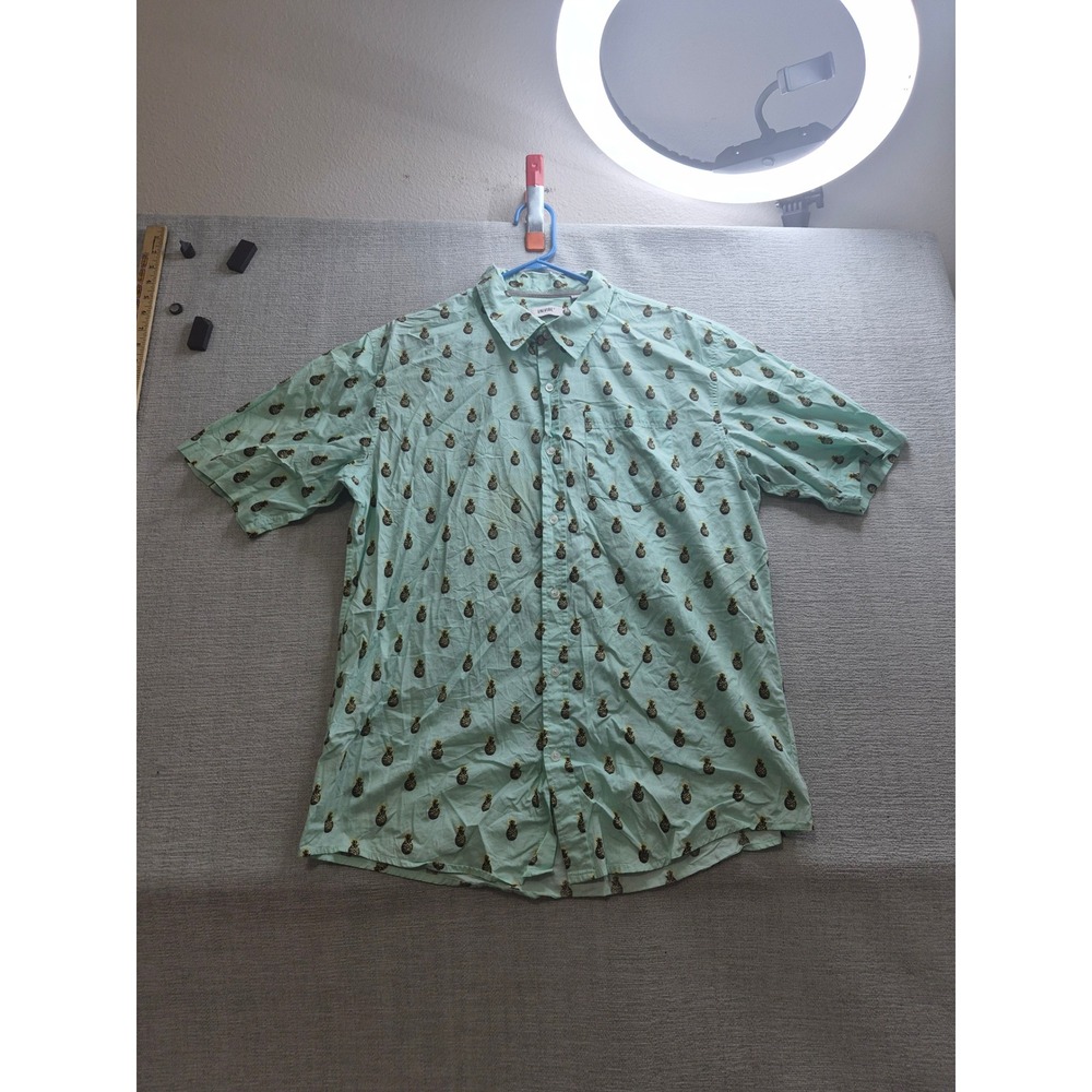 UniVibe Shirt Mens XL Mint Green All Over Pineapple Streetwear Casual Button Up